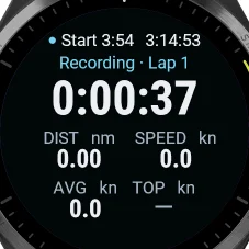 The Garmin activity page in Telltale: recording, lap 1, elapsed time, distance and speed.